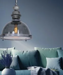 Køb Hoff - industriel loftlampe i glas og metal online billigt møbel