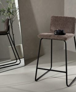 Køb Bugg - 2 Barstole i metal og sæde i mørkegrå microfiber online billigt møbel