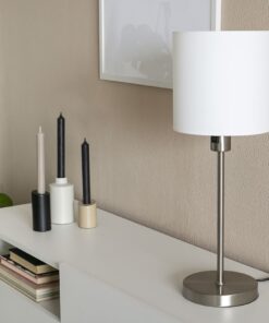 Køb Taylor - bordlampe i stål og hvidt stof online billigt møbel
