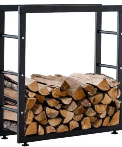 Køb Brændeholder 25x80x80 cm sort med fødder online billigt møbel