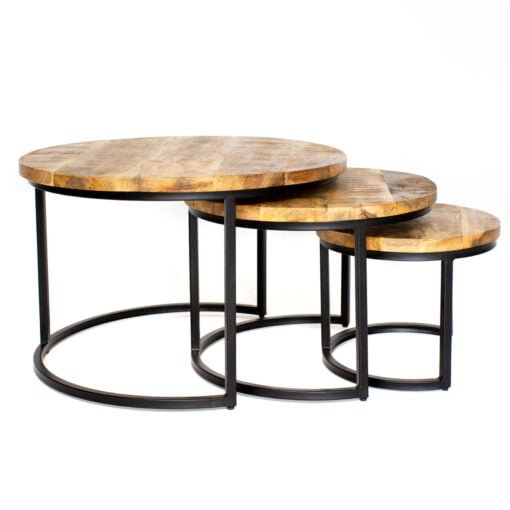 Køb Sideborde i lys mangotræ (sæt med 3) online billigt møbel