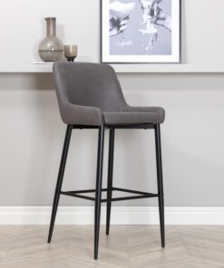 Køb Rusty - 2 Barstole i metal og sæde i grå microfiber stof online billigt møbel
