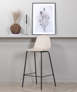 Køb Cooly - 2 Barstole i metal og sæde i beige fløjl online billigt møbel