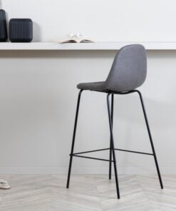 Køb Cooly - 2 Barstole i metal og sæde i grå hør polyester online billigt møbel