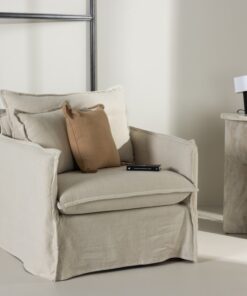 Køb Stella - Lænestol med stof i beige bomuld online billigt møbel