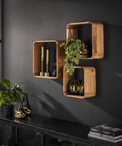 Køb Kubisto - 3 Væghylder i massivt akacietræ online billigt møbel