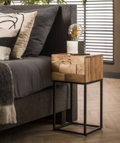 Køb Indo-C - Sengebord med 1 skuffe i massiv akacietræ online billigt møbel