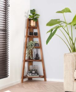 Køb Velas - Reol til hjørnet i sandfarvet akacietræ online billigt møbel