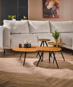 Køb Tecum - Sofabordssæt i teaktræ med fire forskellige borde. online billigt møbel