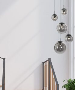 Køb Bowie - loftlampe i sort metal og røgfarvet glas online billigt møbel