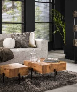 Køb Block - Sofabordssæt med to håndlavede borde i akacietræ online billigt møbel