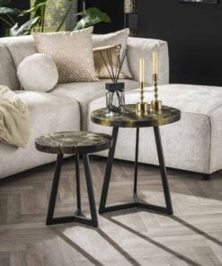 Køb Collins - Sofabordssæt i sort og guld lakeret teaktræ online billigt møbel