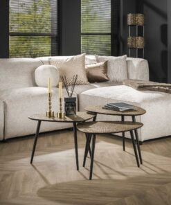 Køb Daidalos - sofabordssæt med tre trekantede borde i metallic guld online billigt møbel