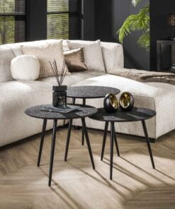 Køb Daidalos - sofabordssæt med tre borde i metallic sort online billigt møbel