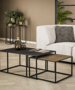 Køb Ikaros - sofabordssæt med to borde i metallic sort og antik bronze online billigt møbel