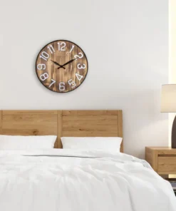 Køb Harbor - Vægur med træ overflade og hvide tal online billigt møbel