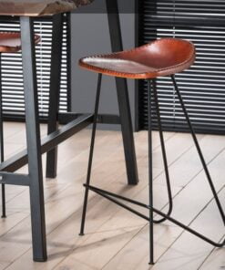 Køb Spunk - 4 Barstole i metal og brunt læder online billigt møbel