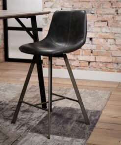 Køb Barney- 4 Barstole i metal og sort læder online billigt møbel