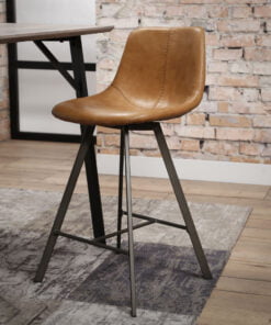 Køb Barney- 2 Barstole i metal og brunt læder online billigt møbel