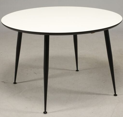 Køb DT 110 - Spisebord i hvid laminat med sorte metal ben Rund ø 120 cm online billigt møbel
