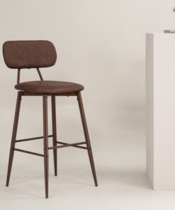 Køb Charlie- 2 Barstole i brunt kunstlæder og brunt metalstel online billigt møbel