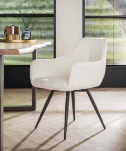 Køb Doblar - 2 Spisebordsstole i hvid Bouclè stof med dreje funktion online billigt møbel