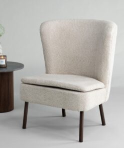 Køb Ben- Lænestol med høj ryg i beige boucle stof online billigt møbel