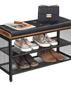 Køb Skobænk med trådhylder 80 cm sort læder online billigt møbel