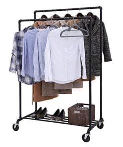 Køb Garderobestativ kraftige rør til 110 kg på hjul dobbelt online billigt møbel