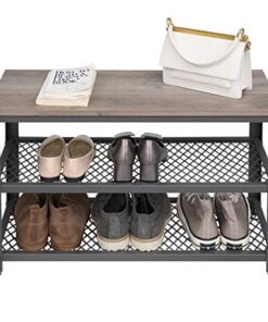 Køb Skobænk med trådhylder lys træ gråt stel online billigt møbel