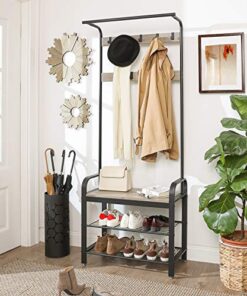 Køb Garderobestativ med 2 skohylder bænk og 9 knagerækker online billigt møbel