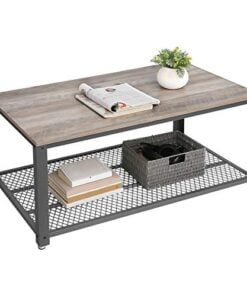 Køb Sofabord vintage 106 cm med trådhylde lyst træ online billigt møbel