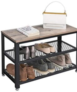 Køb Skobænk med trådhylder lys træ sort stel online billigt møbel