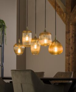 Køb Player - Loftlampe med fem forskellige stribede ravfarvede glaskupler Levering med pære(r) online billigt møbel