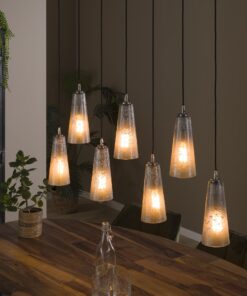 Køb Flint - Loftlampe med syv kegleformede skærme i stoneglass Levering uden pære online billigt møbel