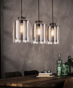 Køb X-factor - Loftlampe i glas med metalnet i patineret sølv finish online billigt møbel