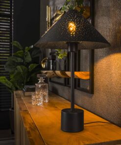 Køb Punch - Bordlampe med perforeret sort skærm Levering med pære(r) online billigt møbel