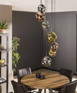 Køb Estrella - Loftlampe i patineret metal og syv glaskupler Levering uden pære online billigt møbel