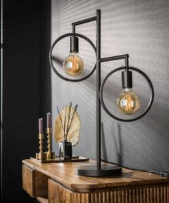 Køb Wheely - Bordlampe i sort metal med to ringe Levering uden pære online billigt møbel