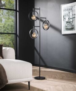 Køb Wheely - Gulvlampe i sort metal med tre ringe Levering med pære(r) online billigt møbel