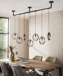 Køb Wheely - Loftlampe i sort metal med syv ringe Levering med pære(r) online billigt møbel