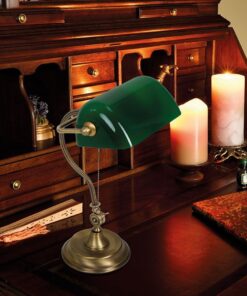 Køb Deed - Bordlampe i bronze og grønt glas online billigt møbel