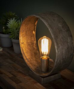 Køb Circle O - Rund bordlampe i antik nikkel og stofledning Levering med pære(r) online billigt møbel
