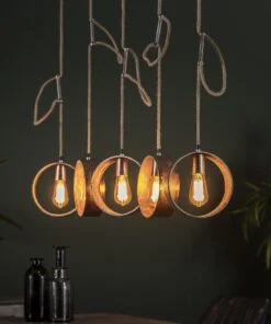 Køb Circle O - Rund loftlampe med 5 skærme i antik nikkel og stofledning Levering med pære(r) online billigt møbel