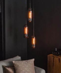 Køb Big-Smoke - Loftlampe med tre skærme i mundblæst røget glas Levering uden pære online billigt møbel