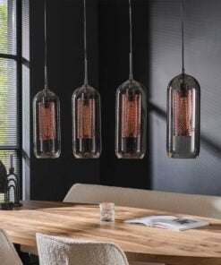 Køb Big-Smoke - Loftlampe i røgfarvet glas og kobber med fire skærme Levering med pære(r) online billigt møbel