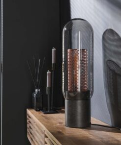 Køb Big-Smoke - Bordlampe i røgfarvet glas og kobber Levering uden pære online billigt møbel