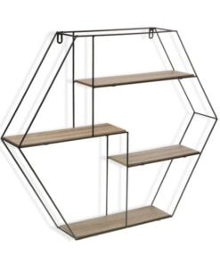 Køb Væghylde i metal og træhylder (10 x 53 x 60 cm) online billigt møbel