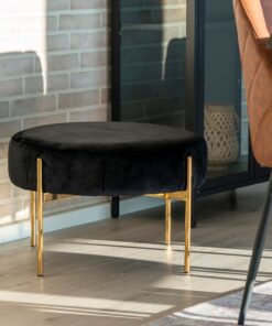 Køb Andora - Puf i sort velour og messing online billigt møbel