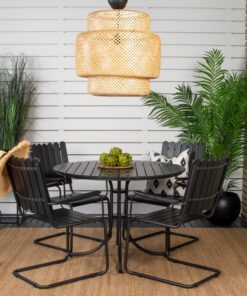 Køb Matrix - Spisebordssæt i sort metal og sort non-wood online billigt møbel